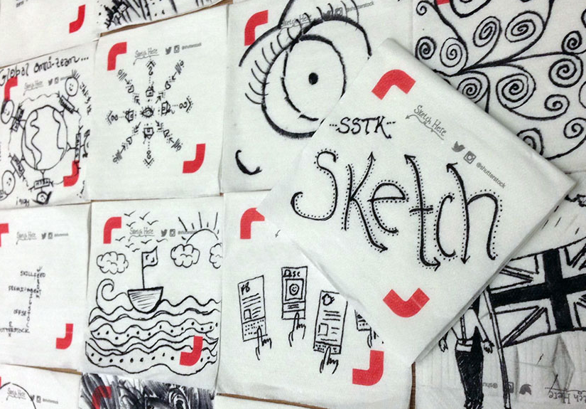  Screenshot of image of sketches on Shutterstock napkins. 
